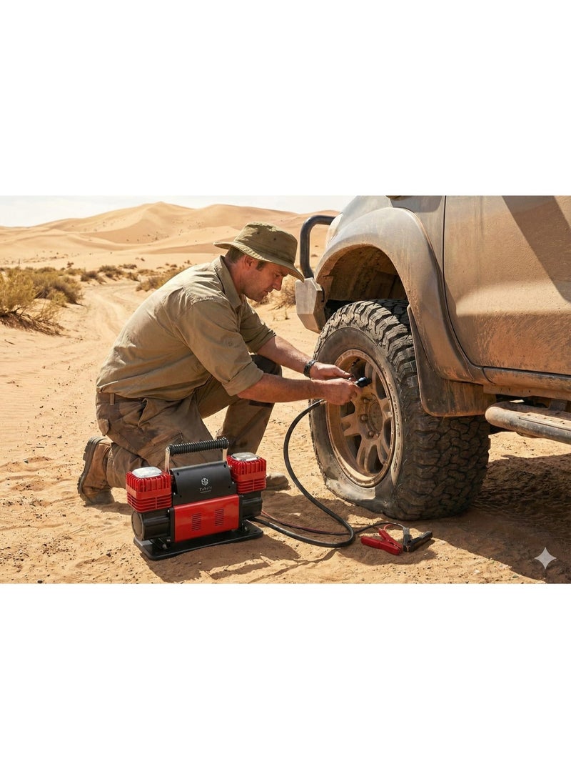 Toby's Professional Dual Cylinder Car Tire Air Inflator – 12V High-Power Air Compressor with Pressure Gauge, 150 PSI & 300L/Min Fast Inflation - Image 3